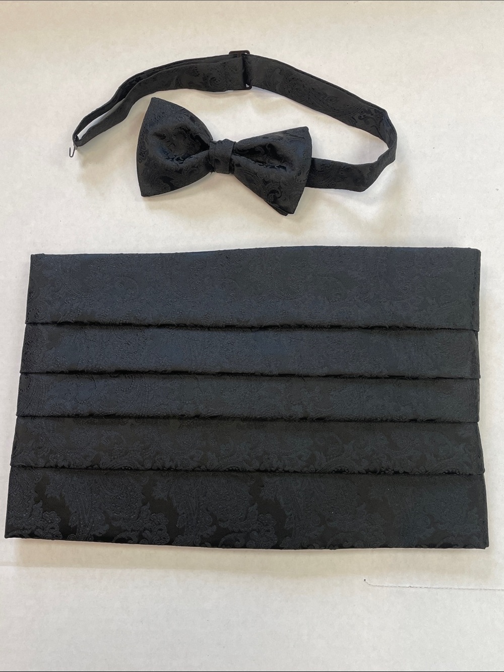 Black Paisley Big and Tall Cummerbund and Bow Tie Set - Men's Formal Accessories